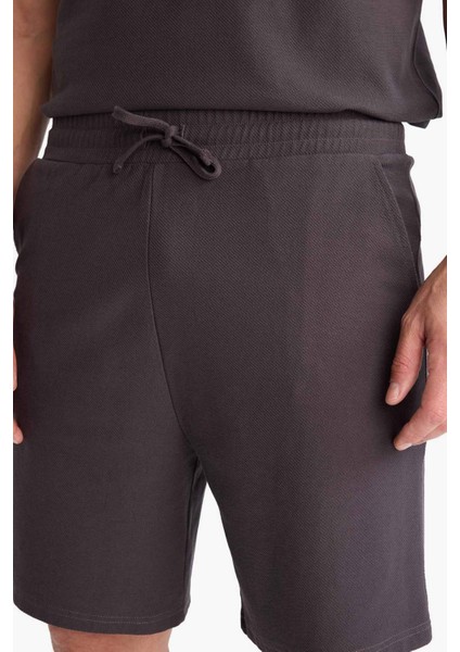 %100 Pamuk Relax Fit Twill Dokulu Cepli Şort E2590AX25SM