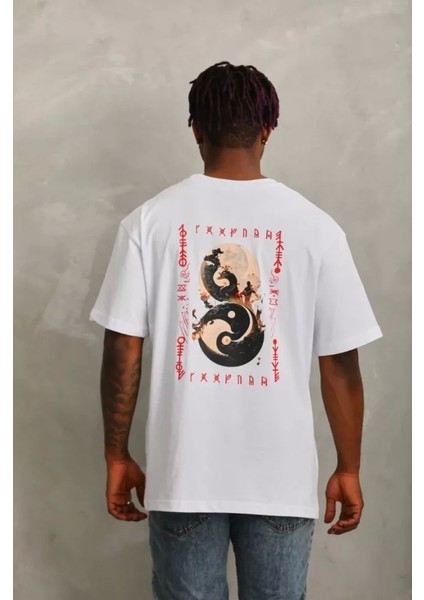 Oversize Baskılı Bisiklet Yaka Tshirt