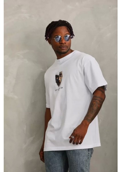 Oversize Baskılı Bisiklet Yaka Tshirt