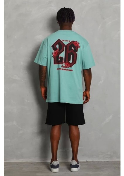 Oversize Baskılı Bisiklet Yaka Tshirt