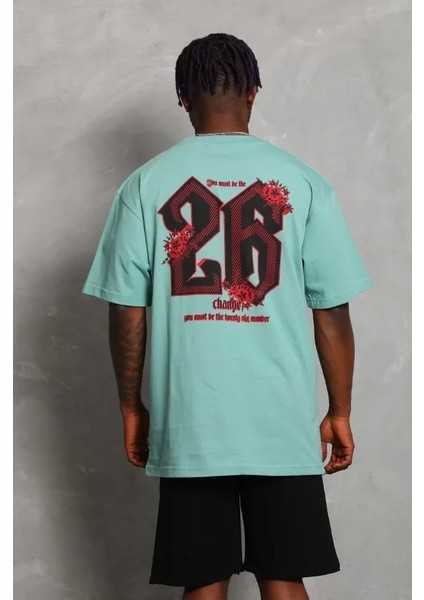 Oversize Baskılı Bisiklet Yaka Tshirt