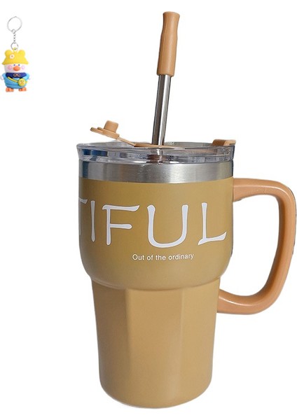 Basit Taşınabilir Kahve Fincanı 304 Paslanmaz Çelik Termos Fincan Erkek ve Kız Çocuklar Için Pipetli Fincan Içme Fincanı (Yurt Dışından)