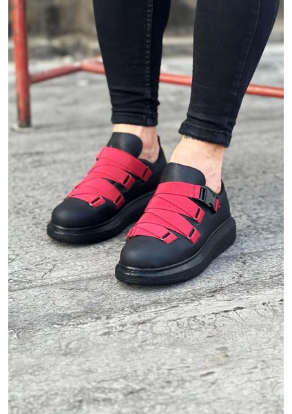 Kömür Kırmızı Erkek Yüksek Taban Ayakkabı 33