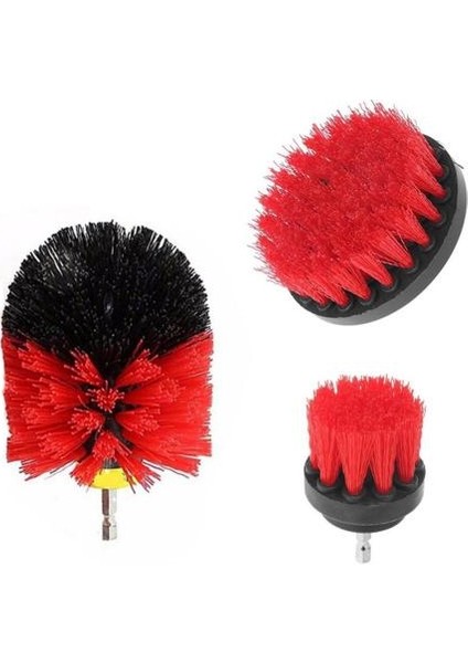 Kırmızı Stil 3 Parça Fuga Matkap Fırça Temizleme Güçlü Temizleyici Eklenti Kiti (Yurt Dışından)