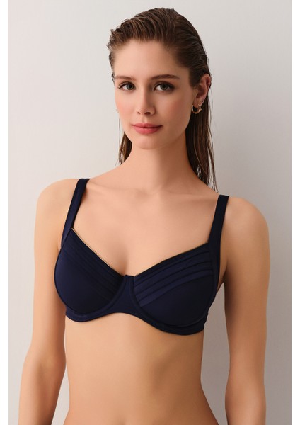 Pipe Balenli Toparlayıcı Aksesuarlı Bikini Üst