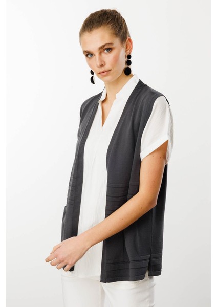 Kadın Cepli Yazlık Triko Yelek Gri indirimleri