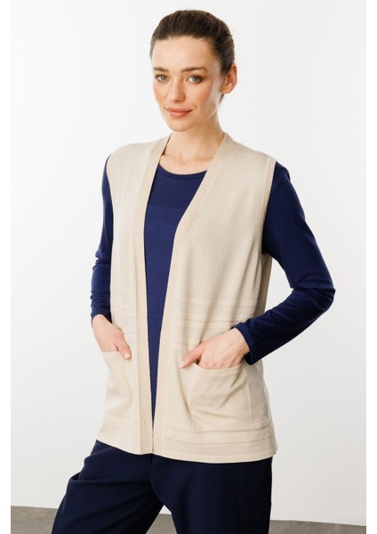 Kadın Cepli Yazlık Triko Yelek Bej fiyatları