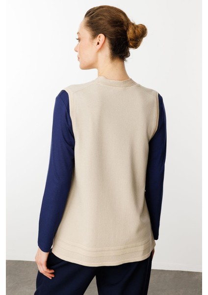 Kadın Cepli Yazlık Triko Yelek Bej modelleri