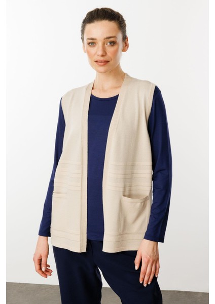 Kadın Cepli Yazlık Triko Yelek Bej fırsatları