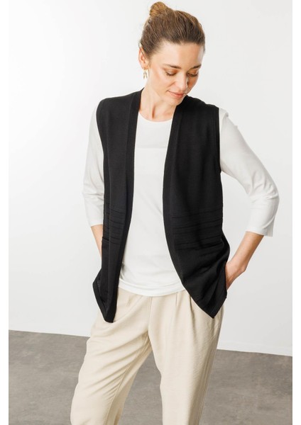 Kadın Cepli Yazlık Triko Yelek Siyah fiyatları