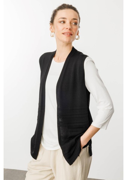 Kadın Cepli Yazlık Triko Yelek Siyah modelleri