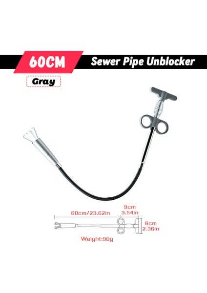 Gri 60CM Tarzı Banyo Mutfak Tıkanıklık Açıcı Yılan Yayı Boru Temizleme Aracı (Yurt Dışından)