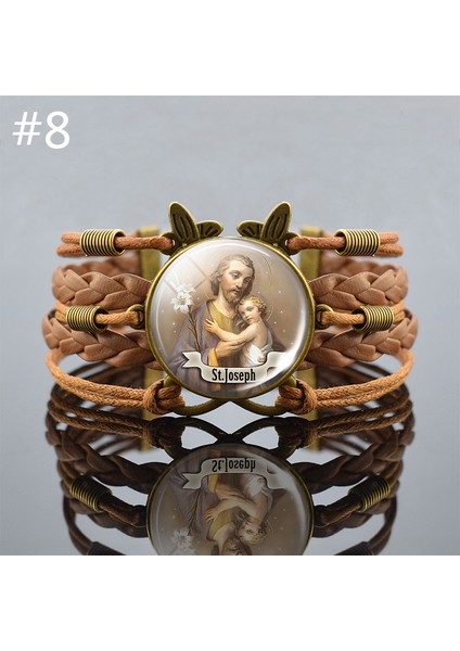 No.8 Boyutu St Michael Francis Bilezik El Yapımı Hristiyan Takısı Aziz Cam Kuplu Bilezik Meryem Retro Kahverengi Bilezik (Yurt Dışından)