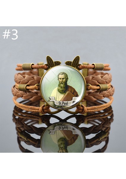 No.8 Boyutu St Michael Francis Bilezik El Yapımı Hristiyan Takısı Aziz Cam Kuplu Bilezik Meryem Retro Kahverengi Bilezik (Yurt Dışından)
