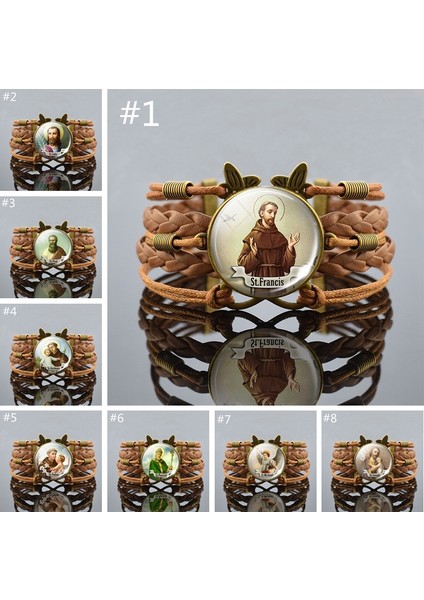 No.8 Boyutu St Michael Francis Bilezik El Yapımı Hristiyan Takısı Aziz Cam Kuplu Bilezik Meryem Retro Kahverengi Bilezik (Yurt Dışından)