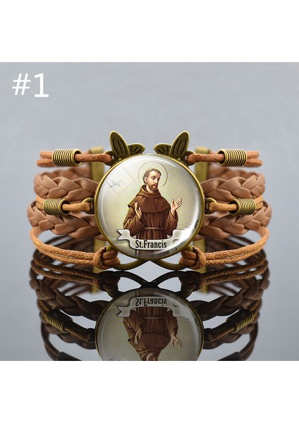 No.8 Boyutu St Michael Francis Bilezik El Yapımı Hristiyan Takısı Aziz Cam Kuplu Bilezik Meryem Retro Kahverengi Bilezik (Yurt Dışından)