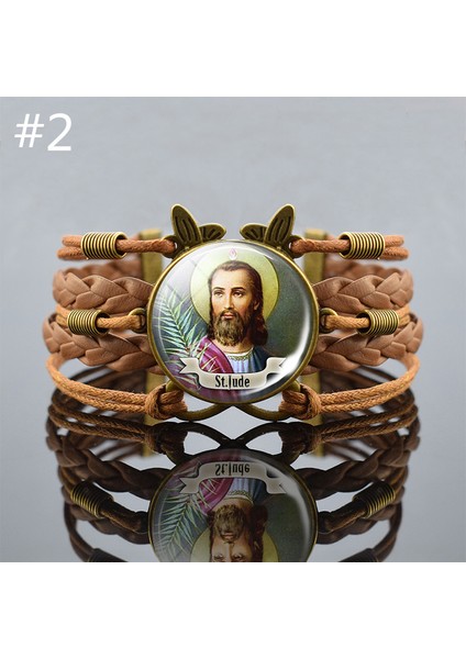 No.8 Boyutu St Michael Francis Bilezik El Yapımı Hristiyan Takısı Aziz Cam Kuplu Bilezik Meryem Retro Kahverengi Bilezik (Yurt Dışından)