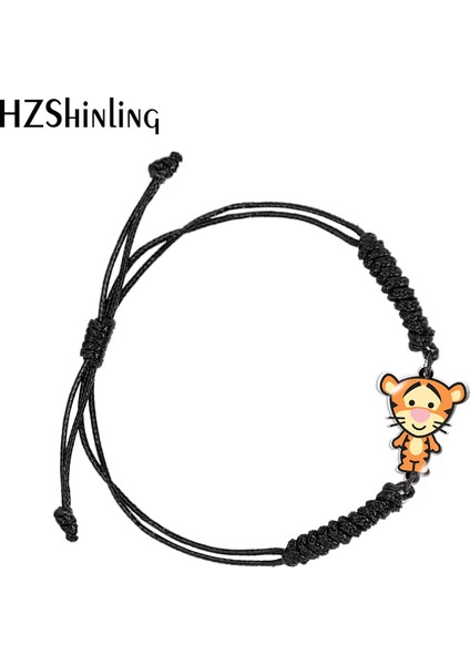 Siyah Stil No.4 Boyutu Disney Çizgi Film Winnie The Pooh Siyah Kırmızı Akrilik Dokuma Bilezik Reçine Epoxy Wrap Bileklik Takı (Yurt Dışından)