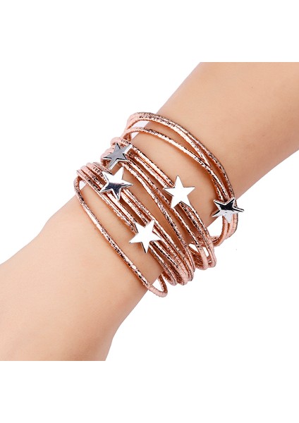 Altın Kadınlar Için Bohem Deri Bilezikler Moda Beşköşe Metal Şans Kolye Boho Çok Katmanlı Sarma Bileklik Femme Takı (Yurt Dışından) modelleri
