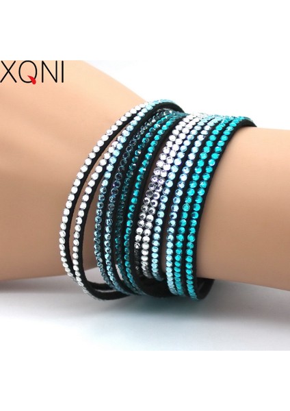 No.1 Boyutu 2021 Yeni Moda Düğün Takı Kristal Deri Bilezikler Erkekler Kadınlar Trendy Mozaik Taşlı Charm Bilezikler (Yurt Dışından)