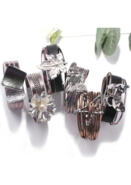 No.17 Boyutu Yeni Çoklu Tür Yıldız Yaprak Geometri Şans Deri Bilezikler Kadınlar Için Moda Geniş Wrap Bilezik Bileklik Pulseira (Yurt Dışından) modelleri