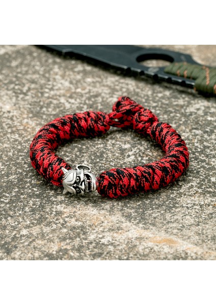 Kamuflaj Kırmızı Basit Retro Noh Mask Bileklik Erkek Amulet Japon Hannya Halat Bileklik Ayarlanabilir El Yapımı Paracord Ipi Kampçılık Takı (Yurt Dışından)