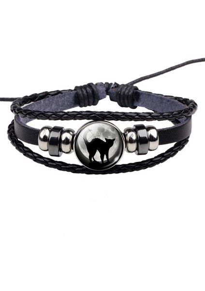 Stil 11 Siyah Kedi Halat Bileklik Gotik Dolunay Takı Örgü Çok Katmanlı Deri Bilezik Erkek Kadın Moda Aksesuarları (Yurt Dışından) fırsatları
