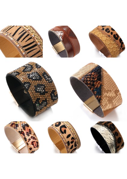 39 Numara Flashbuy Punk Leopar Deri Bilezikler Kadınlar Için Moda Yılan Derisi Desen Geniş Sarım Bilezikler Parti Takı Hediye Sıcak Satış (Yurt Dışından)