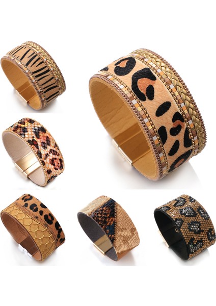 39 Numara Flashbuy Punk Leopar Deri Bilezikler Kadınlar Için Moda Yılan Derisi Desen Geniş Sarım Bilezikler Parti Takı Hediye Sıcak Satış (Yurt Dışından)