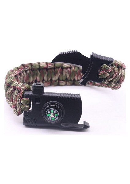 HJT41-3 Siyah Açık Hava Hayatta Kalma Bilekliği Erkek Kadın Örme Çok Fonksiyonlu Kamp Kurtarma Acil Halat Bilezik Pusula Düdük Bıçak (Yurt Dışından)