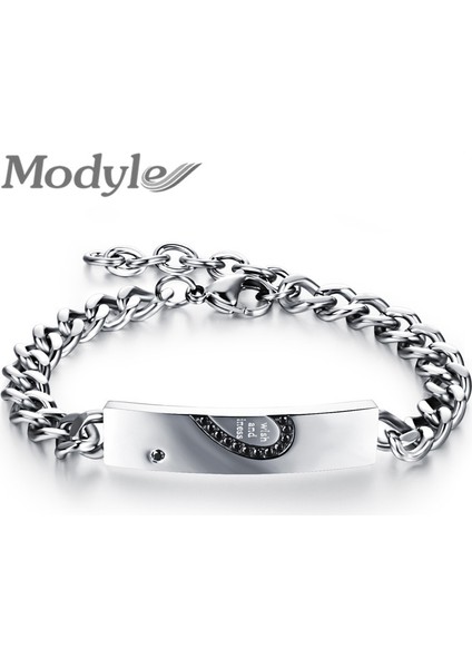 Siyah Aşıklar Için Modyle Bilezikler Romantik Kalp Bağlantı Zincir Bilezikler Moda Paslanmaz Çelik Kübik Zirkonya Kadın Erkek Takı (Yurt Dışından)