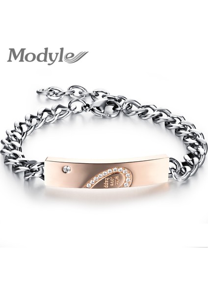 Altın Aşıklar Için Modyle Bilezikler Romantik Kalp Bağlantı Zincir Bilezikler Moda Paslanmaz Çelik Kübik Zirkonya Kadın Erkek Takı (Yurt Dışından)