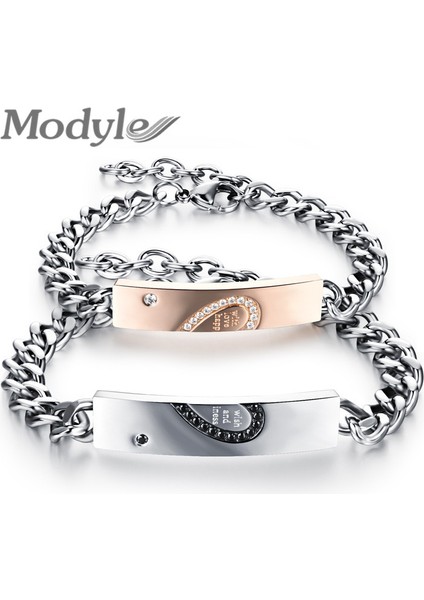 Altın Aşıklar Için Modyle Bilezikler Romantik Kalp Bağlantı Zincir Bilezikler Moda Paslanmaz Çelik Kübik Zirkonya Kadın Erkek Takı (Yurt Dışından)