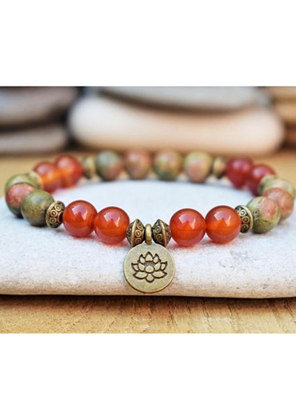 19CM Tarzı Bronz Buda Erkekler Için Meditasyon Yoga Boncuk Karneol Bilezik Seti Lotus Bilek Mala Iyileştirici Kristal Lotus Om J-Asper Bilezik Takımları (Yurt Dışından)