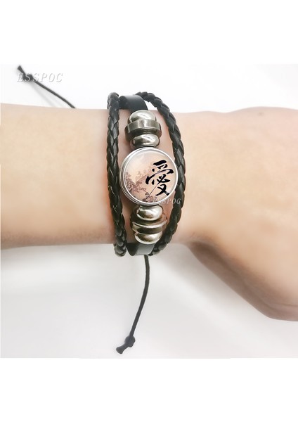 Gösteri Olarak Moda Reçine Takı Aşk Kanji Kolye Japonca Kanji Siyah Deri Bilezik Cam Kupası Sevgililer Günü Hediyesi Kanji Bilezik (Yurt Dışından)