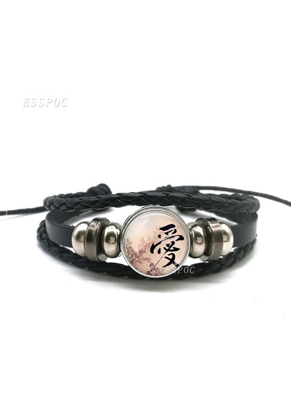 Gösteri Olarak Moda Reçine Takı Aşk Kanji Kolye Japonca Kanji Siyah Deri Bilezik Cam Kupası Sevgililer Günü Hediyesi Kanji Bilezik (Yurt Dışından) modelleri