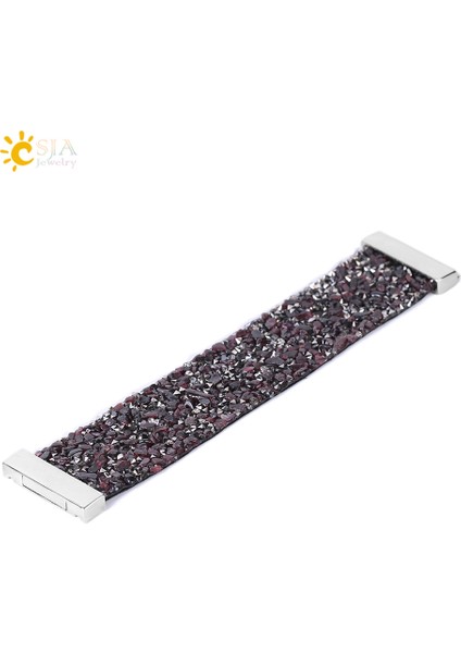 Granat Csja Doğal Düzensiz Çakıl Taşı Kristal Manyetik Sarılı Bileklik Geniş Deri Kolluk Bilezik Kadınlar Için Takı F152 (Yurt Dışından)