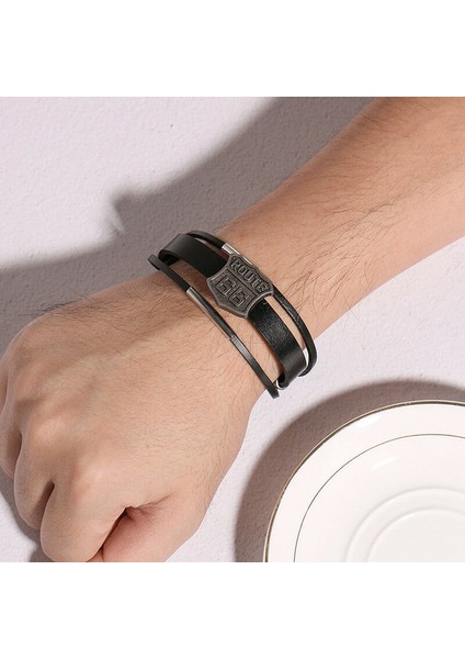 21CM Tarzı AA0556 Cuteeco Moda Deri Bileklik Erkek Vintage Motosiklet Çok Katmanlı Örgülü Warp Bilezik Route 66 Punk Takı Pulseira Masculina (Yurt Dışından) fiyatları
