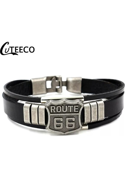 21CM Tarzı AA0556 Cuteeco Moda Deri Bileklik Erkek Vintage Motosiklet Çok Katmanlı Örgülü Warp Bilezik Route 66 Punk Takı Pulseira Masculina (Yurt Dışından) indirimleri