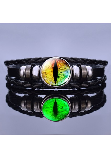 Siyah Tabanca Kaplama Karanlıkta Parlayan Ejderha Gözü Bileklik Kötü Mavi Göz Cam Kubbeler Deri Bilezikler Moda Steampunk Bilezik Takı Kadın Erkek Hediye (Yurt Dışından)