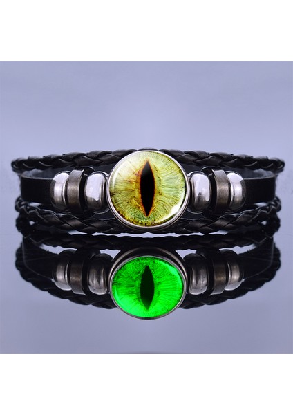 Siyah Tabanca Kaplama Karanlıkta Parlayan Ejderha Gözü Bileklik Kötü Mavi Göz Cam Kubbeler Deri Bilezikler Moda Steampunk Bilezik Takı Kadın Erkek Hediye (Yurt Dışından)