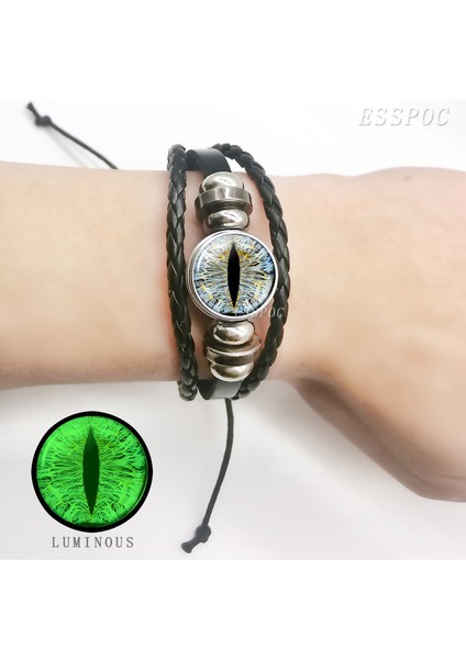 Siyah Tabanca Kaplama Karanlıkta Parlayan Ejderha Gözü Bileklik Kötü Mavi Göz Cam Kubbeler Deri Bilezikler Moda Steampunk Bilezik Takı Kadın Erkek Hediye (Yurt Dışından)
