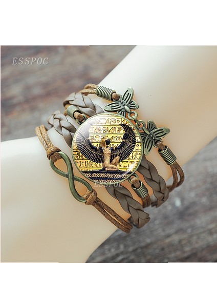 Saf Altın Rengi Mısır Ankh Haç Bileklik Vintage Antik Mısır Anubis Scarab Tanrıça Retro Kahverengi Çok Katmanlı Deri Bileklik Kadın Erkek Için (Yurt Dışından) fırsatları