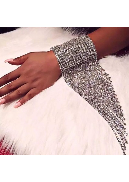 Altın Rengi Kadınlar Için Düğün Takıları Kristal Bildiri Bilezik Gelincik El Takıları Uzun Püskül Taşlı Bilezik (Yurt Dışından) fiyatları