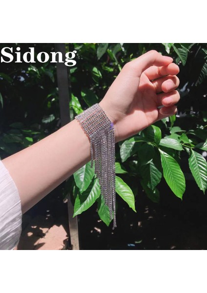 Altın Rengi Kadınlar Için Düğün Takıları Kristal Bildiri Bilezik Gelincik El Takıları Uzun Püskül Taşlı Bilezik (Yurt Dışından) modelleri