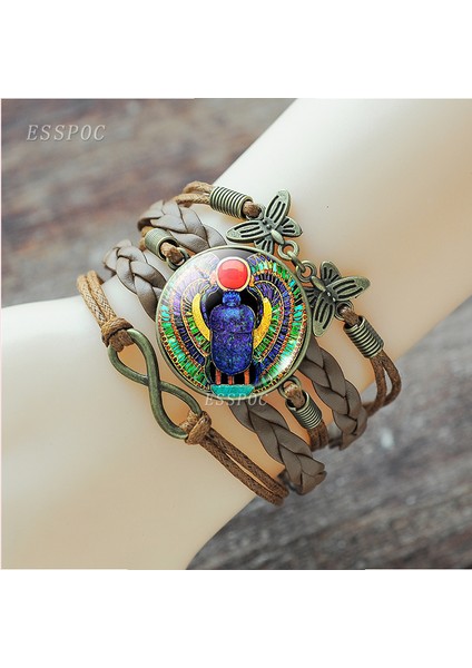 Gösteri Olarak Mısır Ankh Haç Bileklik Vintage Antik Mısır Anubis Scarab Tanrıça Retro Kahverengi Çok Katmanlı Deri Bileklik Kadın Erkek Için (Yurt Dışından)