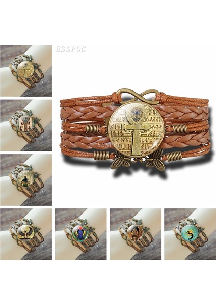 Gösteri Olarak Mısır Ankh Haç Bileklik Vintage Antik Mısır Anubis Scarab Tanrıça Retro Kahverengi Çok Katmanlı Deri Bileklik Kadın Erkek Için (Yurt Dışından) modelleri