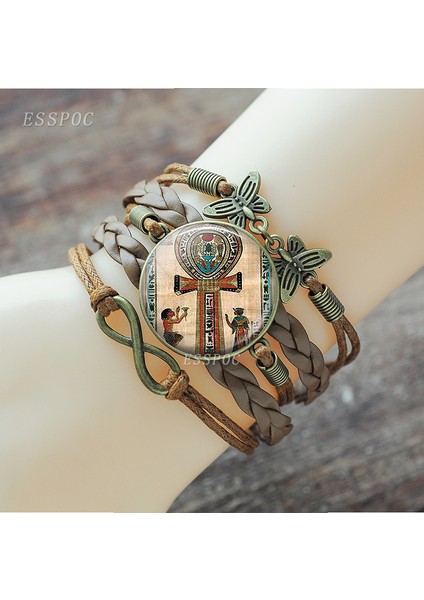 Gösteri Olarak Mısır Ankh Haç Bileklik Vintage Antik Mısır Anubis Scarab Tanrıça Retro Kahverengi Çok Katmanlı Deri Bileklik Kadın Erkek Için (Yurt Dışından) indirimleri