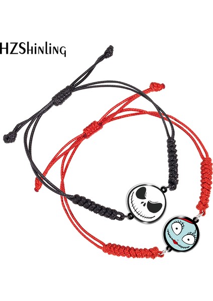 Siyah Stil No.2 Boyutu Kabus Öncesi Noel Jack ve Sally Siyah Kırmızı Akrilik Dokuma Bilezik Reçine Epoxy Sarma Bileklik Takı (Yurt Dışından)