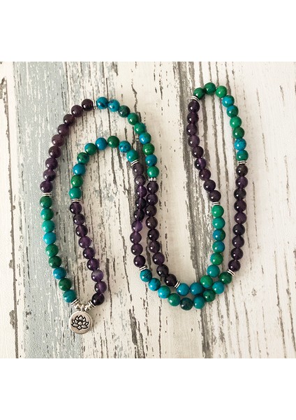 Lotus 108 Tesbih Taşı Kolye Veya Bilezik Lotus Budist Inci Kolye Ametist ve Kriyokolla Boncuklu Bilezik Kadın (Yurt Dışından) modelleri